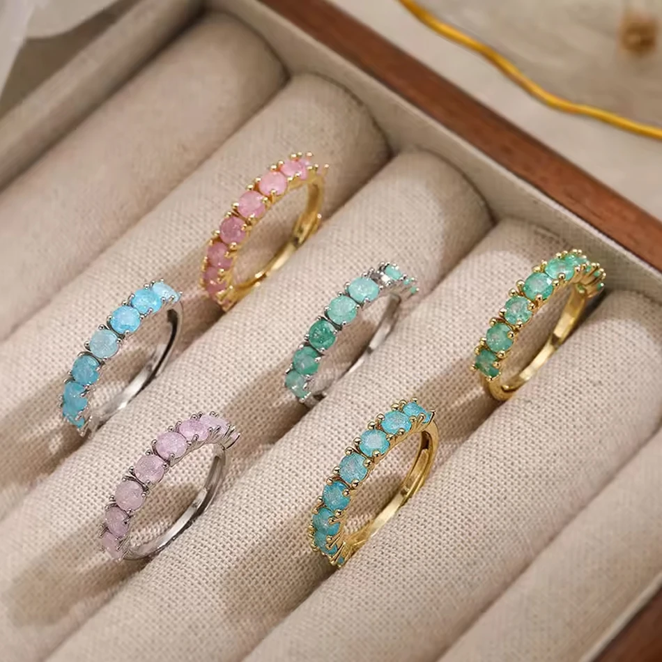 OEM-kundenspezifischer Schmuck, handgefertigter Mode-Ring-Schmuck, bonbonfarbener runder Zirkonia-Ha