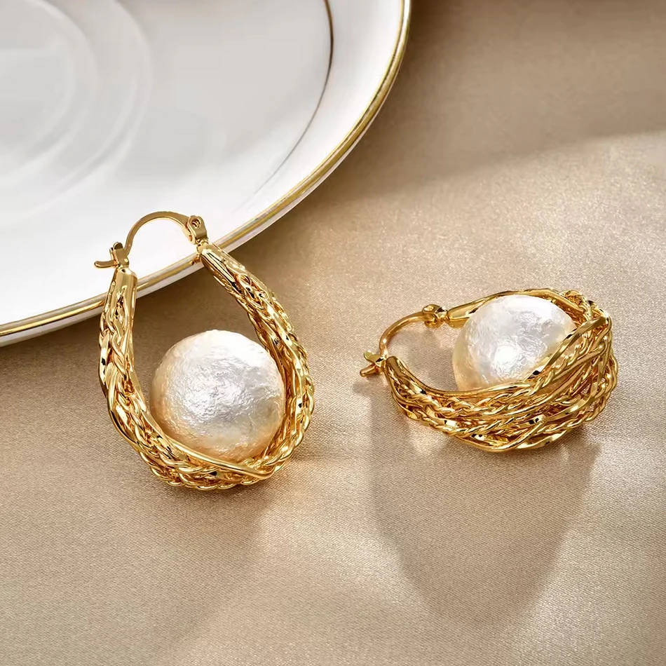 OEM-kundenspezifischer Schmuck-Nischen-Designer-Ohrring, gewebtes Hanf-Muster, luxuri&ouml;se High-End-Pe