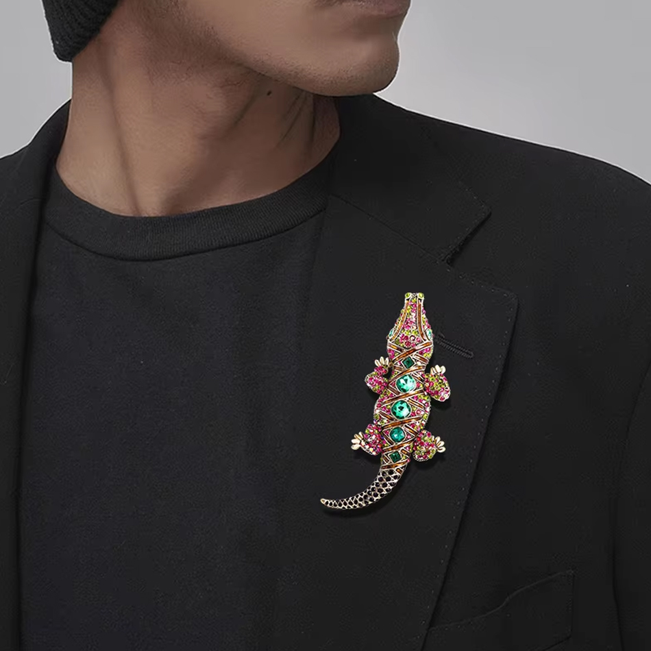 OEM Custom Schmuck Modeschmuck Strass Krokodil Legierung Brosche Pin für Männer Frauen Kleidung Zubehör