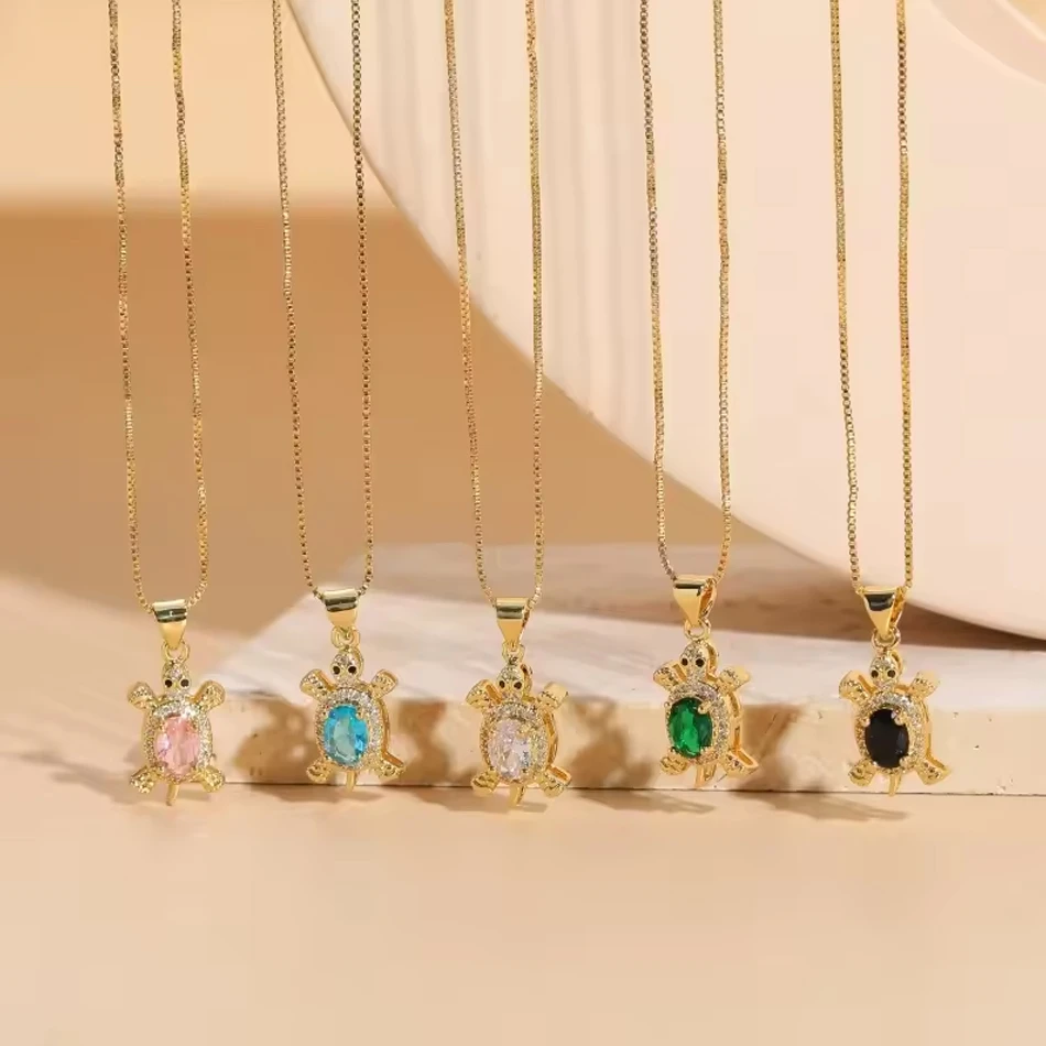 OEM Custom Jewelry Ocean Series, niedliche Kristall-Zirkon-Schildkr&ouml;ten-Halskette, verkupferte Meere