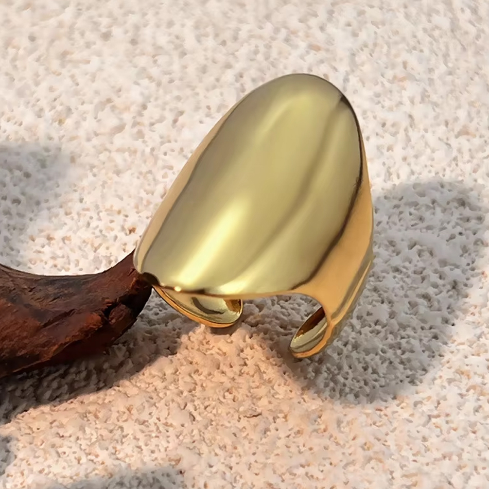 Edelstahl-Gold, schlicht, glatt, breit, geometrisch, offen, Vintage-Eternity-Band-Ringe, nicht anlaufend, wasserdicht, Modeschmuck für