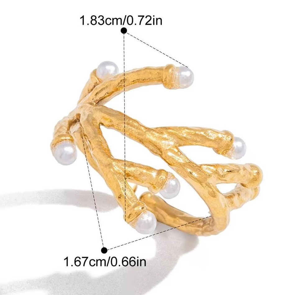OEM Custom Jewelry Unregelmäßiger Edelstahl Wasserdichter, hochwertiger Schmuck 18 Karat vergoldeter geometrischer Damenmode-Ring