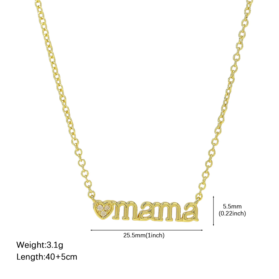 OEM Custom Jewelry Fashion Halskette Messing Buchstabe Mom mit Zirkon Fassung Herzform Anhänger Halskette als Muttertagsgeschenk