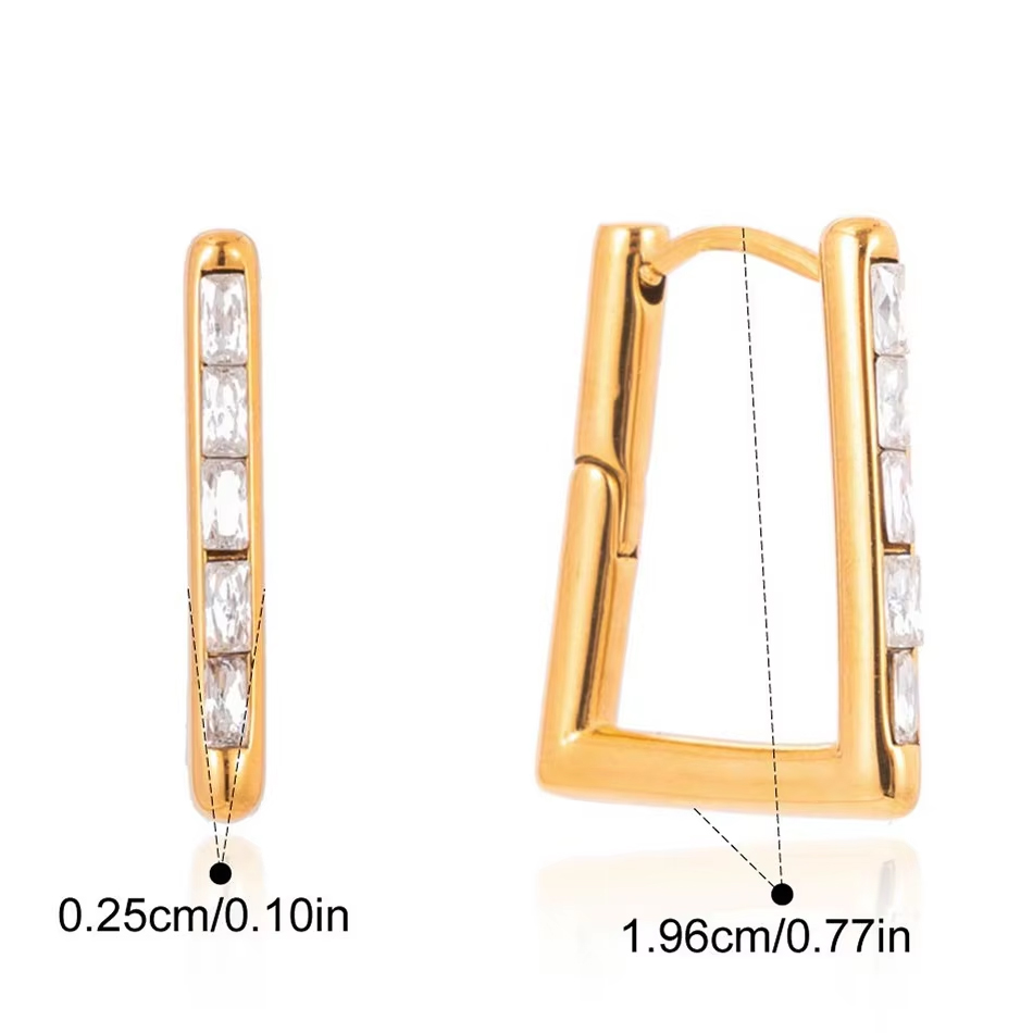 OEM Custom Jewelry Rechteckige Creolen aus Edelstahl mit Zirkon PVD vergoldeten geometrischen Ohrringen Großhandelsschmuck