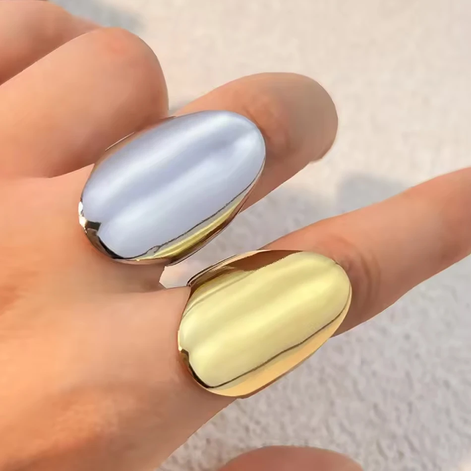 Edelstahl, Gold, einfache, glatte, breite, geometrische, offene Vintage-Ewigkeitsbandringe, nicht an