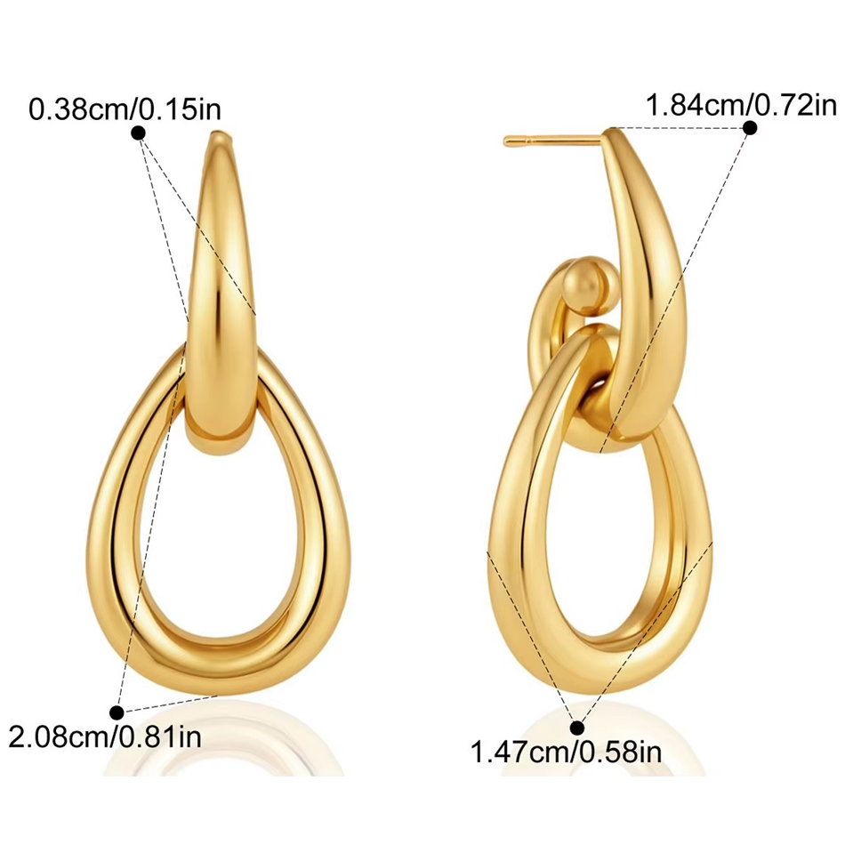 OEM Custom Jewelry Tropfenförmige baumelnde Ohrringe aus Edelstahl, 18 Karat vergoldet, offene geometrische Statement-Ohrringe, Modeschmuck