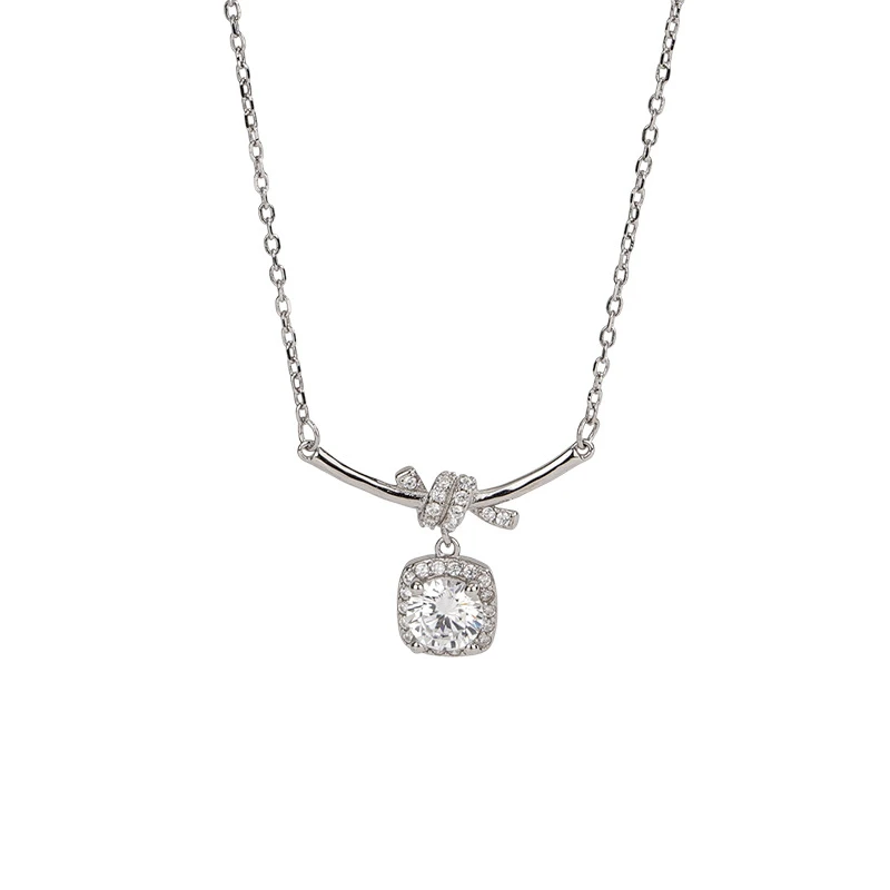 Custom-OEM-Schmuck 925-Silber-Halsketten Einfache Zirkon-Anh&auml;nger-Halskette, niedrige Mindestbestell