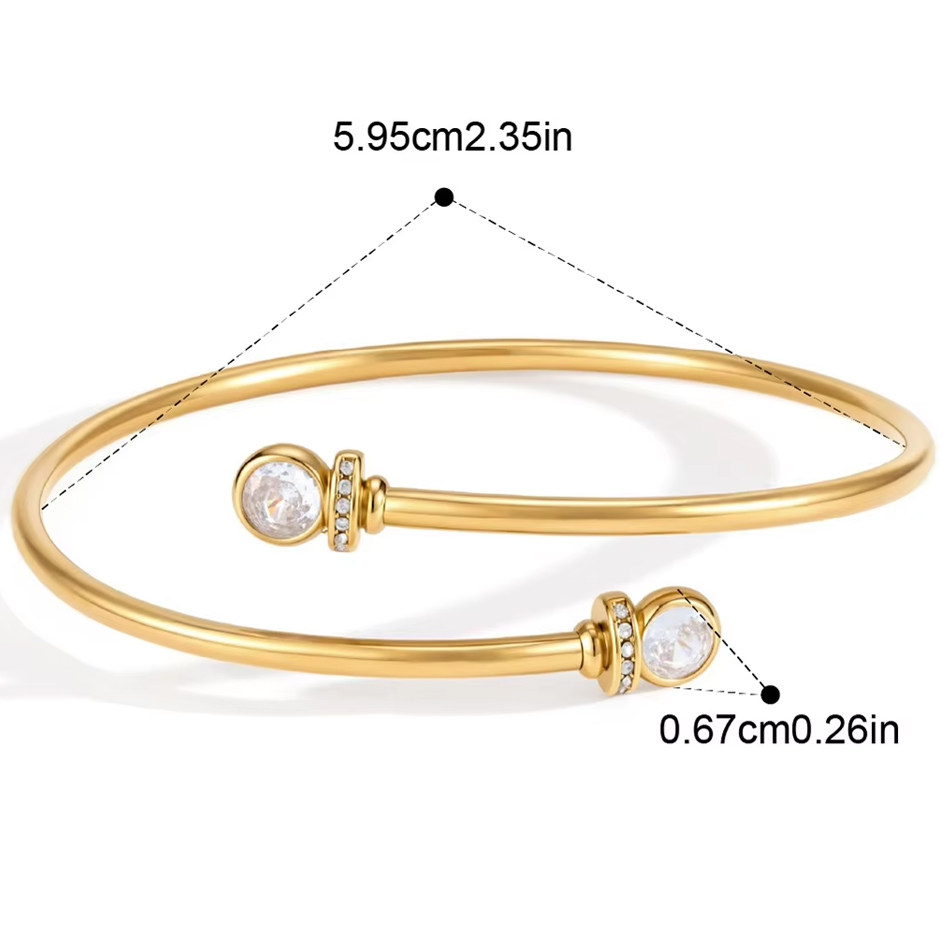 OEM Custom Jewelry 18 Karat vergoldeter Edelstahl, zierlicher, ovaler, rechteckiger Kristall-Zirkon-Armreif mit offener Manschette, stapelbares Armband