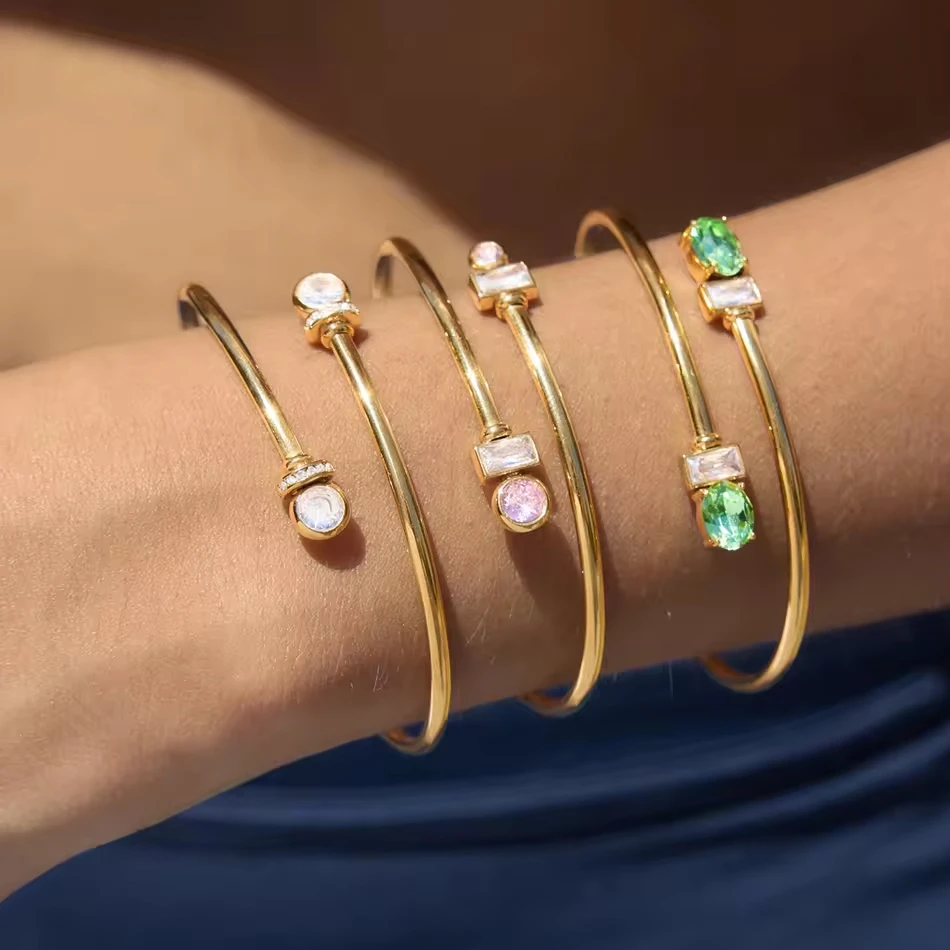 OEM-kundenspezifischer Schmuck aus 18&nbsp;Karat vergoldetem Edelstahl, zierlicher ovaler rechteckiger Kr