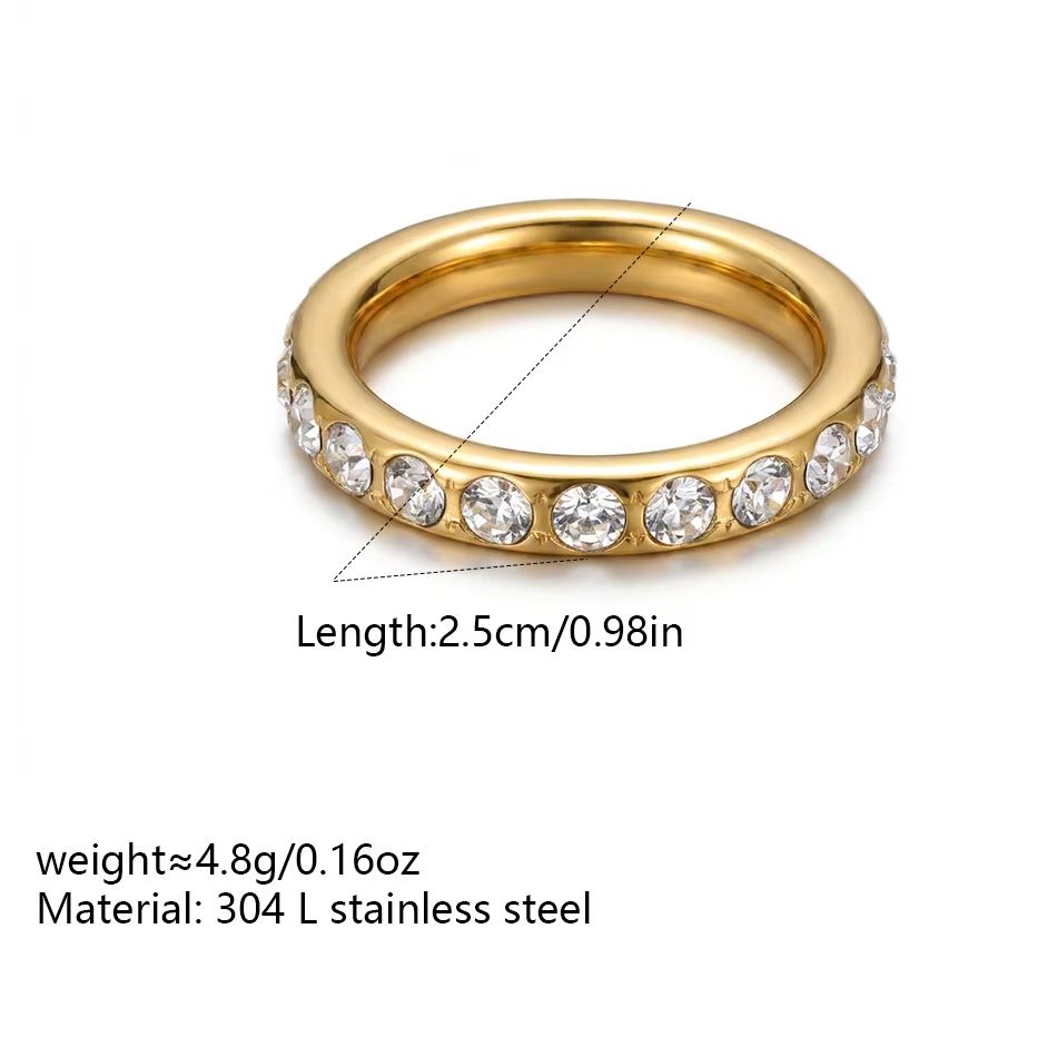 OEM Custom Jewelry Minimalistischer, zierlicher, 18 Karat vergoldeter Ring aus Edelstahl, wasserdicht, glänzend, voller kubischer Zirkonringe für Frauen