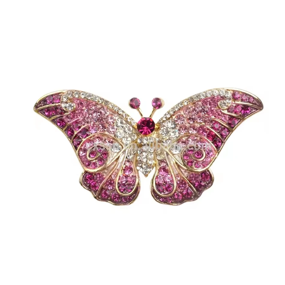 Elegante Schmetterlingsbrosche aus Edelstahl mit Strassbeschichtung und modischem Metallnadelzubeh&ouml;r