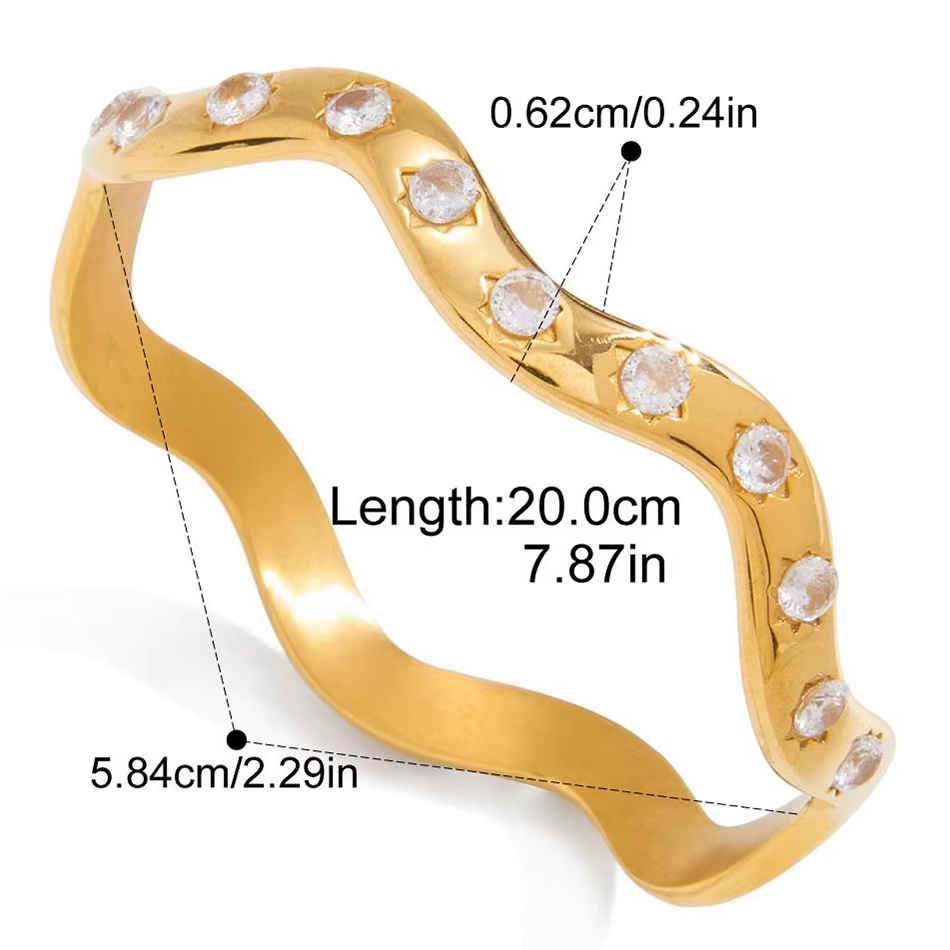 OEM Custom Jewelry 18K PVD vergoldeter Zirkon-Armreif aus Edelstahl, wasserfest, anlaufgeschützt, hypoallergen, geometrisches Armband