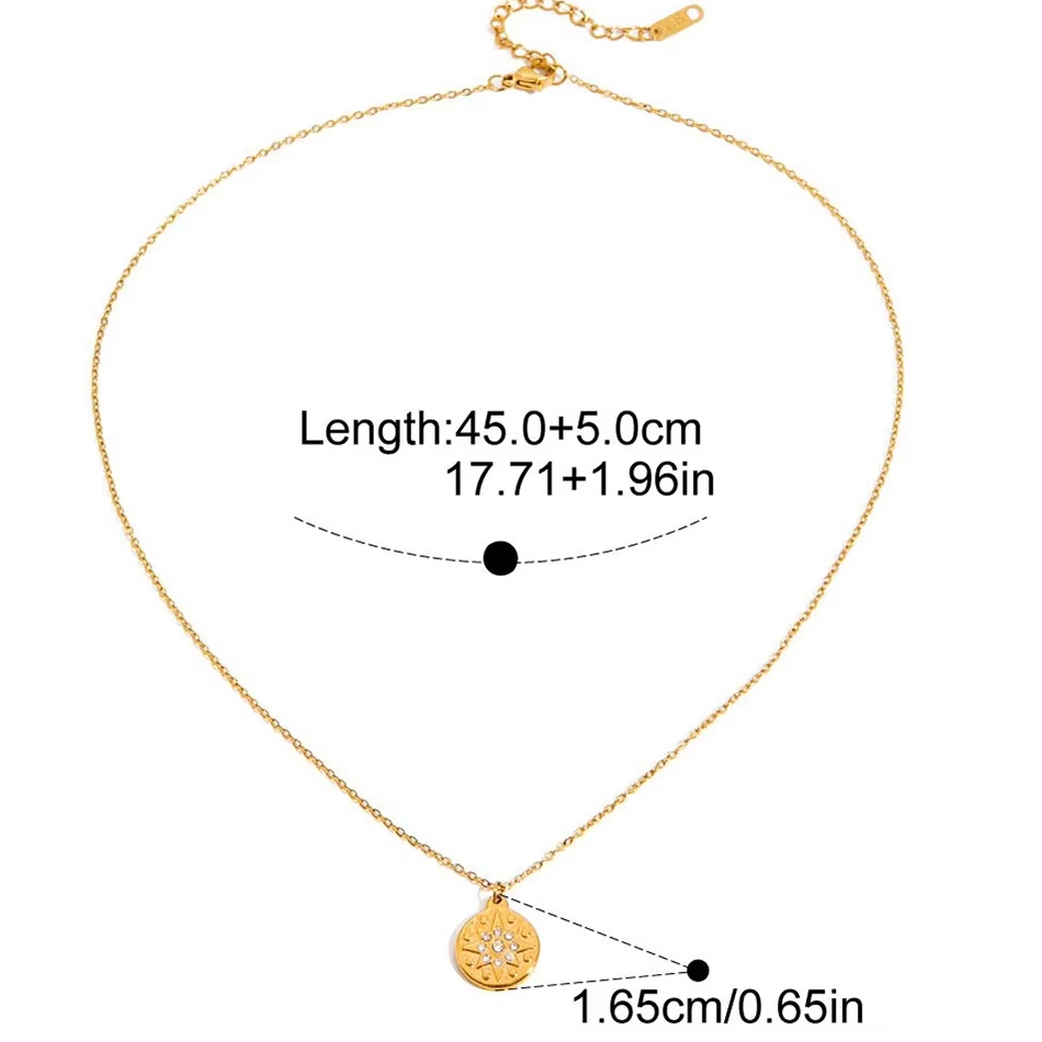 OEM Custom Jewelry Klassischer Stil 18K Gold Edelstahl Strass Muster Wassertropfen Runde Anhänger Halsketten Großhandel