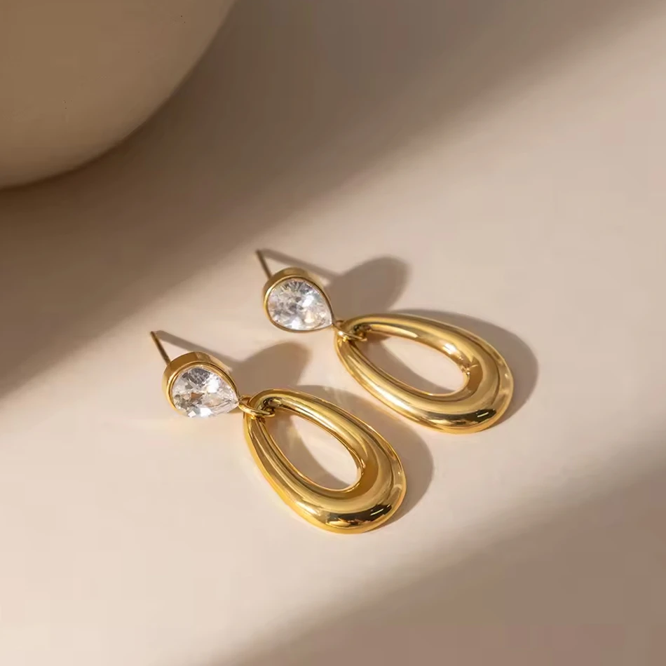 OEM-kundenspezifischer Schmuck, Edelstahl-Zirkon-Ohrringe, leichte, luxuri&ouml;se High-End-Ohrringe, Her