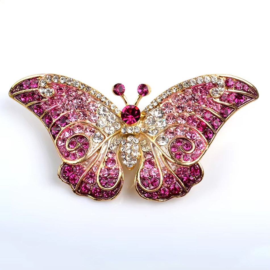 Elegante Schmetterlingsbrosche aus Edelstahl mit Strassbeschichtung, modisches Metallnadelzubehör für Hochzeitsgeschenke mit Zirkon