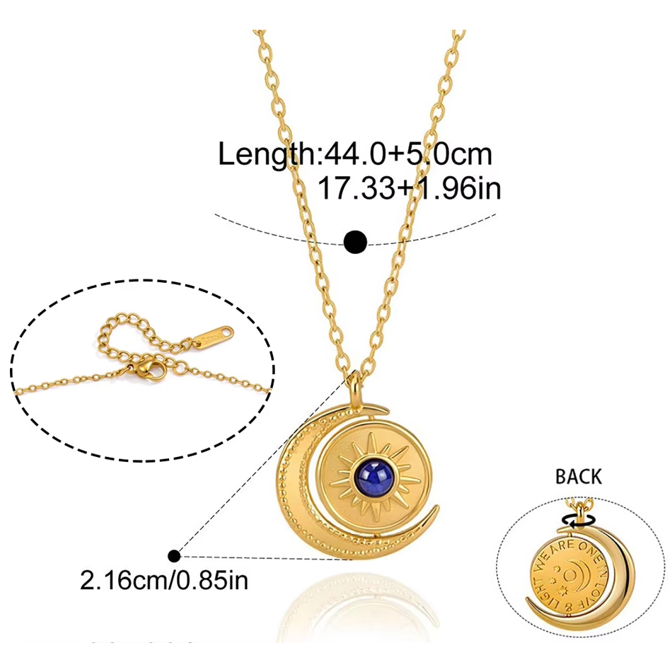 OEM Custom Jewelry Großhandel Edelstahl Sonne Mond Halskette Drehbare Lapislazuli Anhänger Nicht anlaufende Schlüsselbein Halskette
