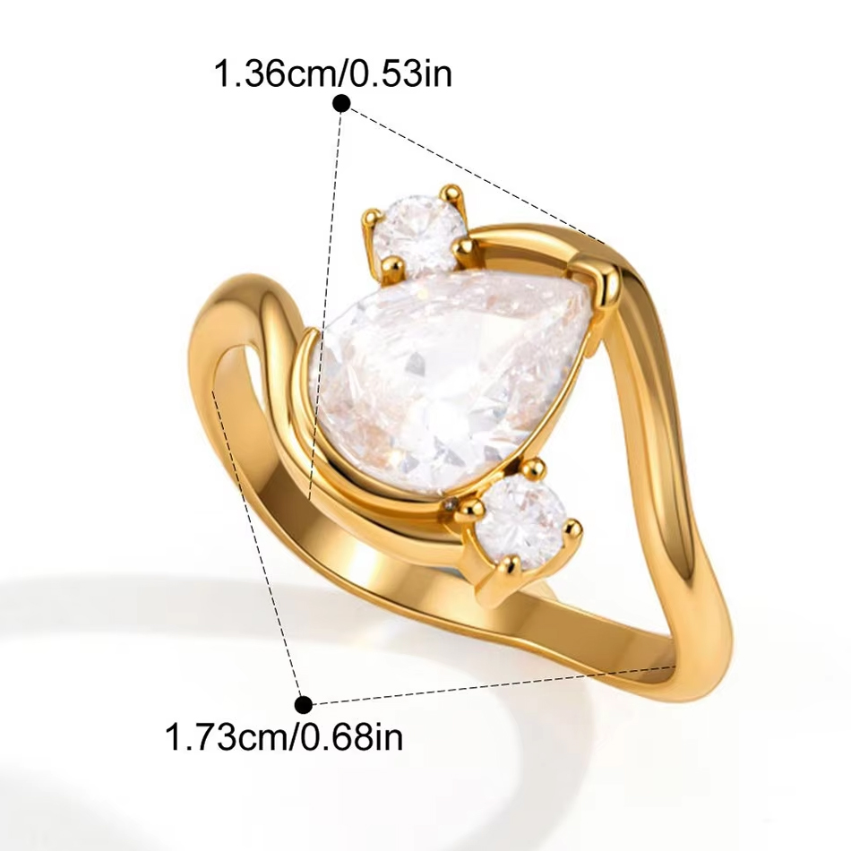 OEM Custom Jewelry Wasserdichte, hypoallergene Edelstahlringe, lichtbeständiger Schmuck, PVD 18 Karat vergoldete Zirkon-Moderinge